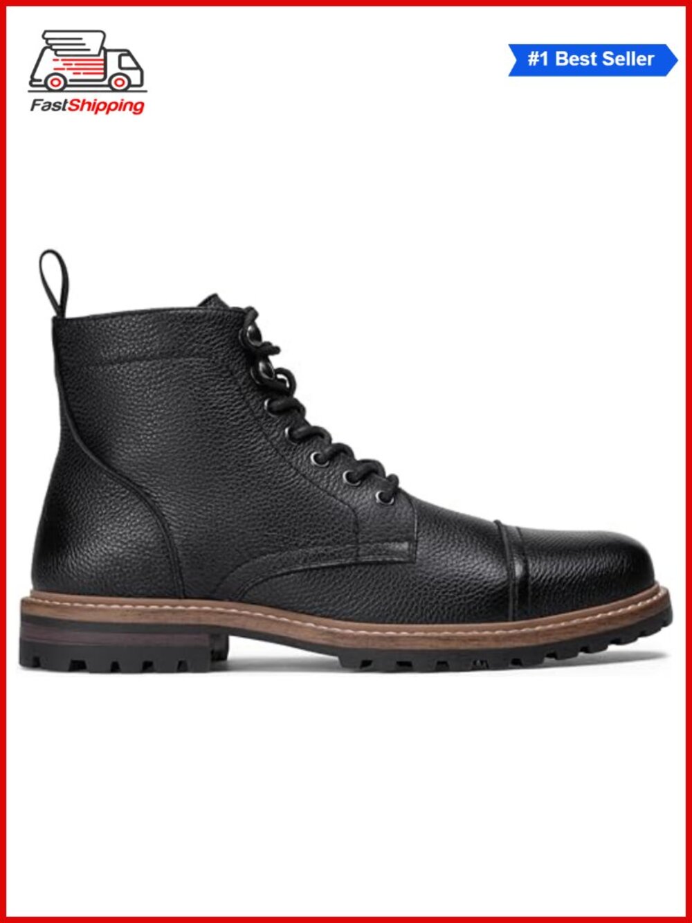 Men's Top-Grain Pebbled Leather Lace-Up Cap Toe Dress Boots - Picture 3 of 6